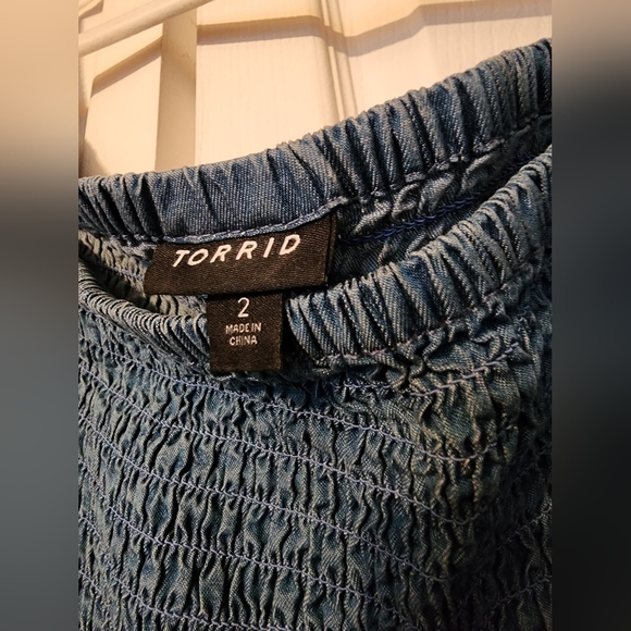 Torrid Chambray Off-Shoulder Smocked Skater Dress - Picture 2 of 3